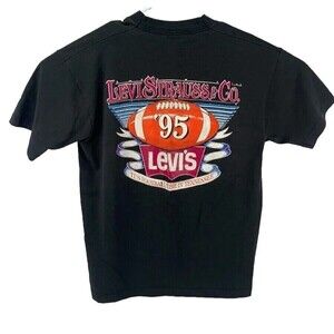 Vintage Levi's '95 with Football  Black T Shirt Men's Size L Made in USA FOTL